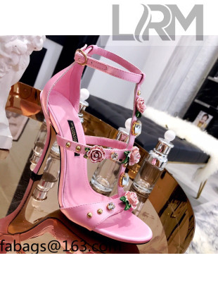 Dolce & Gabbana Silk Crystal Flower Sandals 9cm Pink 2021
