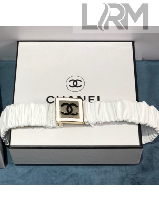 Chanel Pleated Lambskin Belt 3cm with CC Square Buckle AA7800 White 2021