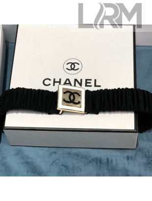Chanel Pleated Fabric Belt 3cm with CC Square Buckle AA7800 Black 2021