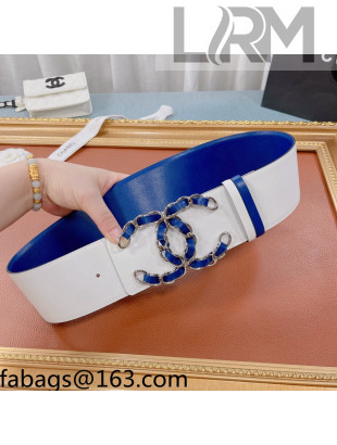 Chanel Reversible Calfskin Wide Belt 7cm with Chain CC Buckle White/Blue 2021