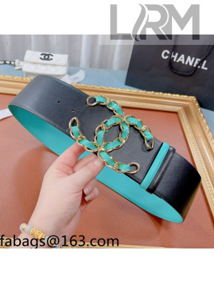 Chanel Reversible Calfskin Wide Belt 7cm with Chain CC Buckle Green/Black 2021