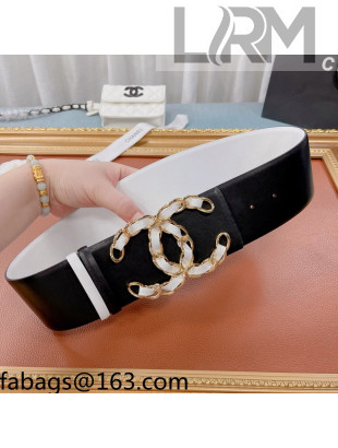 Chanel Reversible Calfskin Wide Belt 7cm with Chain CC Buckle White/Black 2021