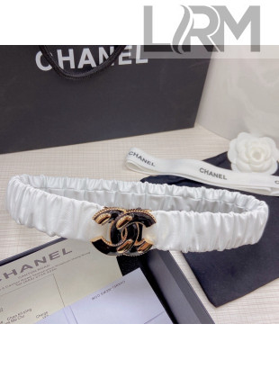 Chanel Pleated Lambskin Belt 3cm with CC Buckle AA7696 White 02 2021