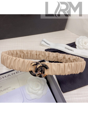 Chanel Pleated Lambskin Belt 3cm with CC Buckle AA7696 Beige 2021