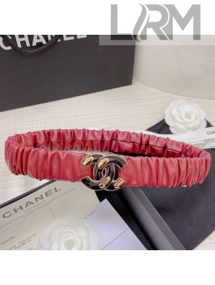 Chanel Pleated Lambskin Belt 3cm with CC Buckle AA7696 Burgundy 2021