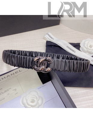 Chanel Pleated Lambskin Belt 3cm with CC Buckle AA7696 Black/Silver 2021