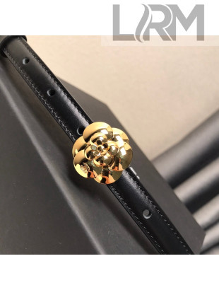 Chanel Calfskin Belt 1.5cm with Camellia Bloom Buckle Black/Gold 2021