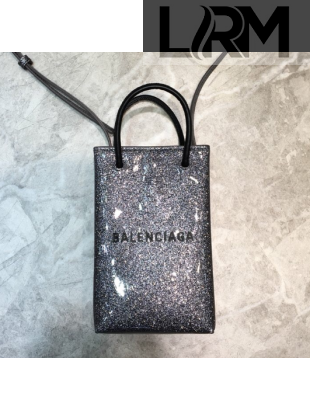 Balenciaga shopping phone pouch shoulder bag gray