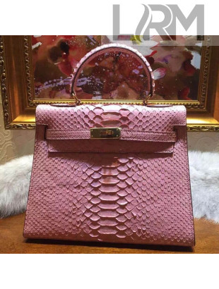 Hermes Kelly 28cm Imported Python Leather Bag Pink