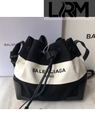 Balenciaga canvas navy cabas marble bucket drawstring bag black＆white
