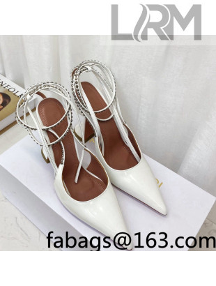 Amina Muaddi Patent Leather Studded Wrap Sandals 9.5cm White 2021 14