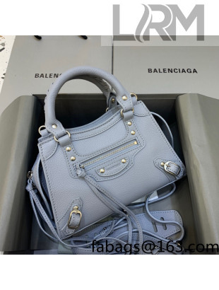 Balenciaga Neo Classic Mini Bag in Grained Calfskin Light Blue/Gold 2021 638512