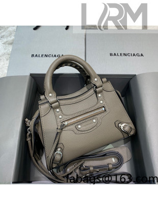 Balenciaga Neo Classic Mini Bag in Grained Calfskin Khaki Grey/Silver 2021 638512