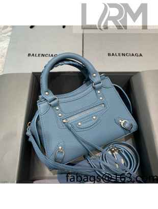 Balenciaga Neo Classic Mini Bag in Grained Calfskin Dusty Blue/Silver 2021 638512