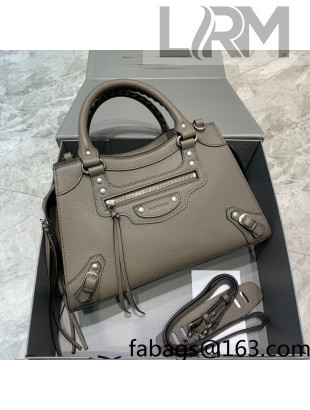 Balenciaga Neo Classic Small Bag in Grained Calfskin Khaki Grey/Silver 2021 638511