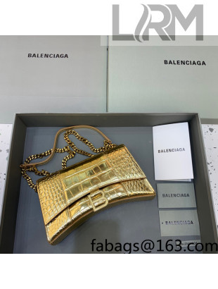 Balenciaga Hourglass Chain Wallet in Shiny Crocodile Leather All Gold 2021
