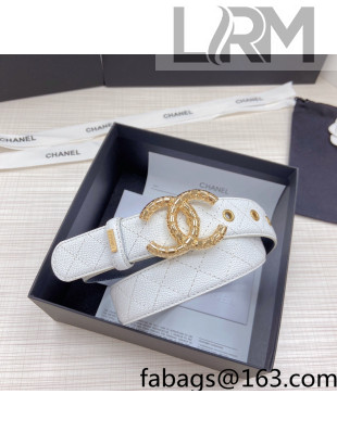Chanel Calfskin Belt 3cm with Metallic CC Buckle White 2022 76