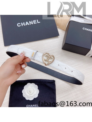 Chanel Leather Belt 3cm with CC Love Buckle White 2022 031133
