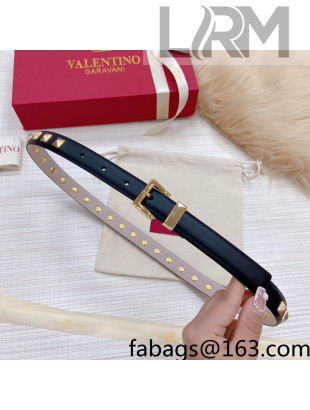 Valentino Rockstud Calf Leather Belt 2cm with Pin Buckle Black 2022 031138
