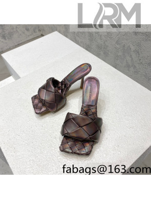 Bottega Veneta Woven Lambskin High Heel Slide Sandals 9.5cm Iridescent/Brown 2022 032120