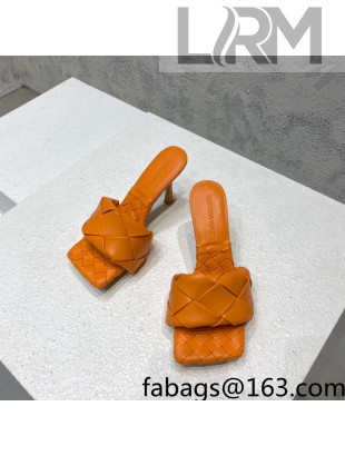 Bottega Veneta Woven Lambskin High Heel Slide Sandals 9.5cm Orange 2022 032125