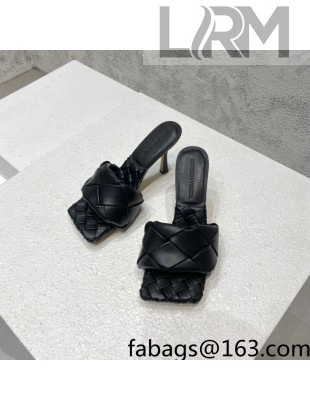 Bottega Veneta Woven Lambskin High Heel Slide Sandals 9.5cm Black 2022 032131