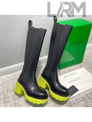 Bottega Veneta Flash Calfskin High Boots 9.5cm Black/Lemonade Yellow 2021