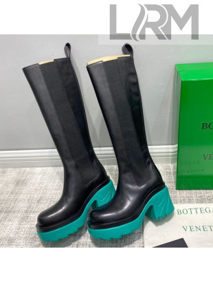 Bottega Veneta Flash Calfskin High Boots 9.5cm Black/Blue 2021