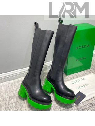 Bottega Veneta Flash Calfskin High Boots 9.5cm Black/Grass Green 2021