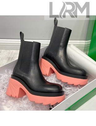 Bottega Veneta Flash Calfskin Short Boots 9.5cm Black/Flamingo Pink 2021