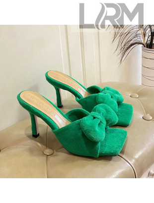Bottega Veneta Towel Bow High Heel Slide Sandals 10cm Green 2022