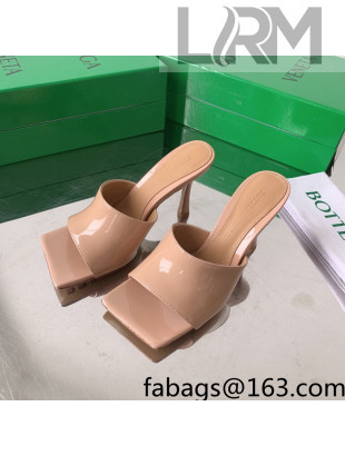 Bottega Veneta Stretch Patent Leather High Heel Slide Sandals 9cm Nude Pink 2022