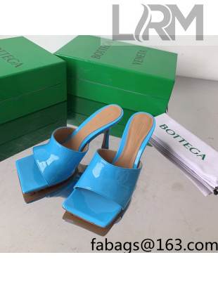 Bottega Veneta Stretch Patent Leather High Heel Slide Sandals 9cm Sky Blue 2022