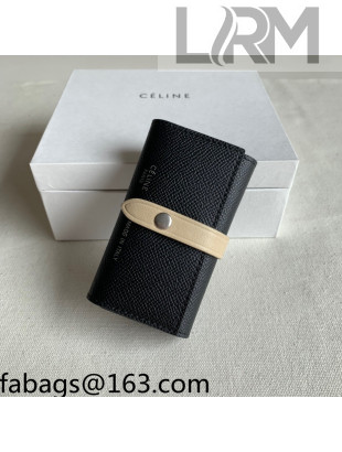 Celine Palm-Grained Leather 6 Key Holder Black/White 2022 02