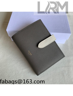 Celine Palm-Grained Leather Medium Strap Wallet Grey/White 2022
