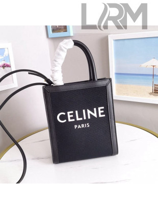 Celine Mini Vertical Cabas Tote Bag in Textile with CELINE Print 193302 Black 2022