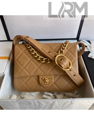 Chanel Calfskin Flap Bag with Buckle Strap AS2842 Brown 2021