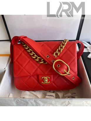 Chanel Calfskin Flap Bag with Buckle Strap AS2842 Red 2021