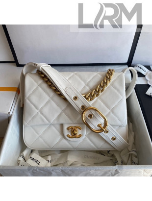 Chanel Calfskin Flap Bag with Buckle Strap AS2842 White 2021