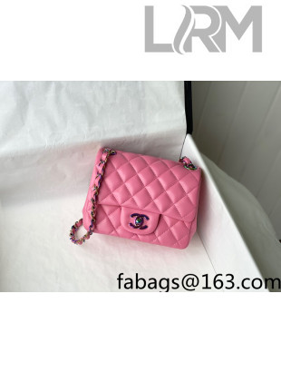 Chanel Lambskin & Rainbow Metal Square Mini Flap Bag A35200 Pink 2021 TOP