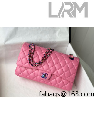 Chanel Lambskin & Rainbow Metal Medium Flap Bag A01112 Pink 2021 TOP