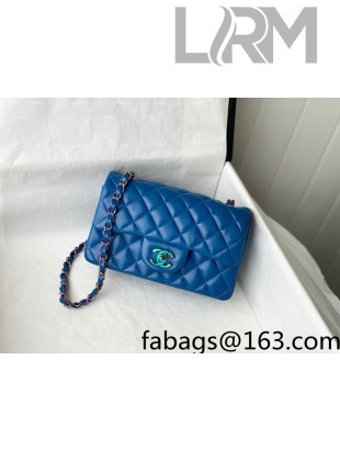 Chanel Lambskin & Rainbow Metal Mini Flap Bag A69900 Blue 2021 TOP