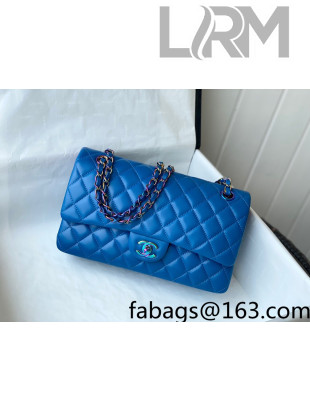 Chanel Lambskin & Rainbow Metal Medium Flap Bag A01112 Blue 2021 TOP