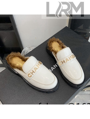 Chanel Patent Leather & Shearling Mules White 2021 88