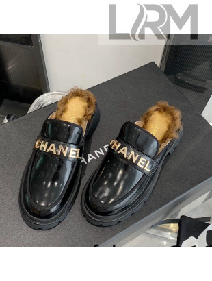 Chanel Patent Leather & Shearling Mules Black 2021 90