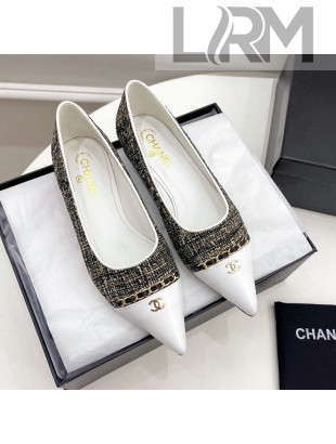 Chanel Tweed & Lambskin Pointed Ballerinas Black/Gold/White 2021 57