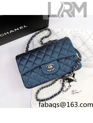 Chanel Iridescent Grained Mini Flap Bag A69900 Navy Blue/Silver 2021 28