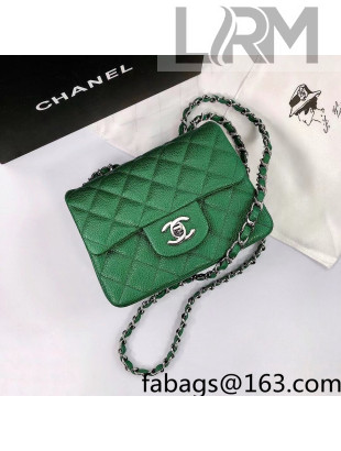 Chanel Iridescent Grained Mini Square Flap Bag A35200 Green/Silver 2021 32