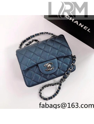 Chanel Iridescent Grained Mini Square Flap Bag A35200 Navy Blue/Silver 2021 34