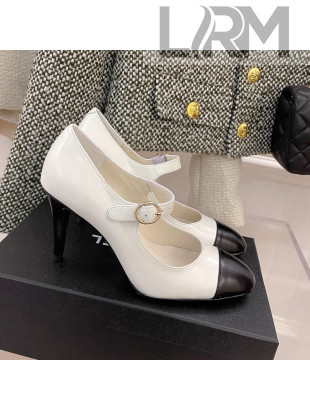 Chanel Shiny Calfskin High Heel Mary Janes Pumps 8.5cm White 2022